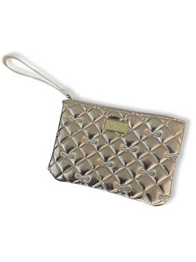 Luv Betsey Johnson Wristlet Rose Gold Quilted Clutch Bow Purse Metallic